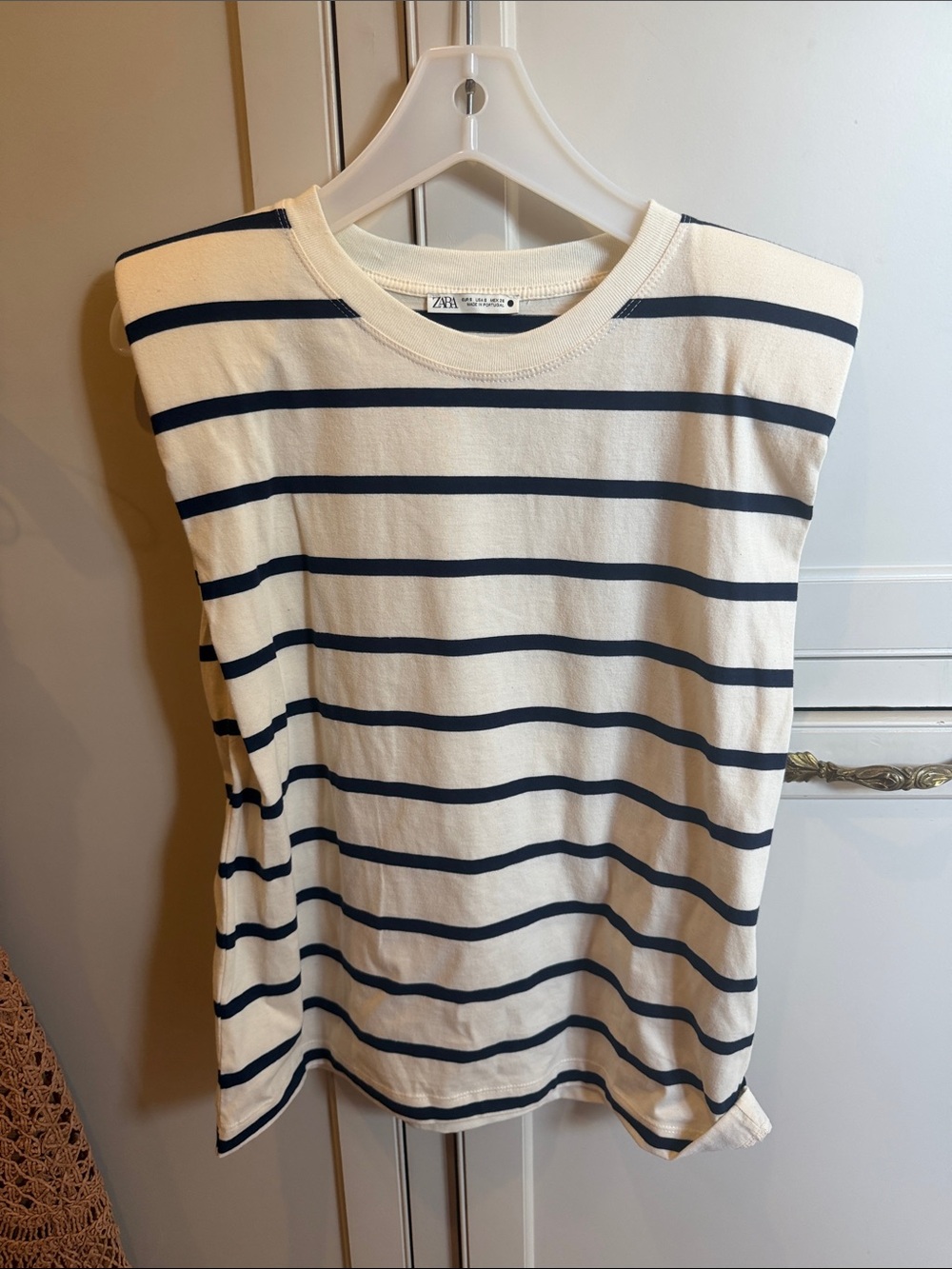 Zara Cream & Navy Striped Sleeveless Tank